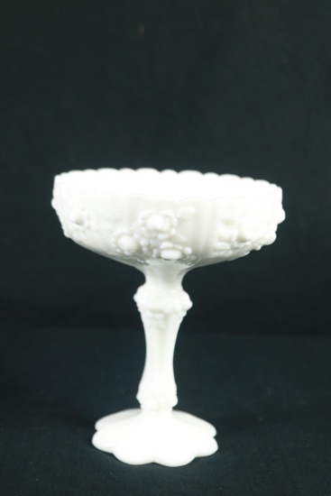 Milk Glass Fenton Rose Pedestal Bowl
