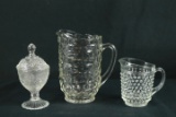 Cubis Pitcher, Glass Pitcher, & Covered Dish