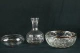 Glass Decanter & 2 Bowls