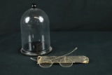 Antique Pair Of Glasses & Dome Display Case
