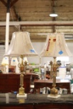 Pair Of Marble Base Brass Lamps