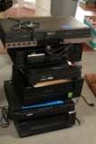 VHS Player, Record Player, 2 Receivers, & DVD Player