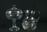 Etched Glass Pitcher & Covered Dish