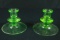 Green Depression Glass Pair Of Candle Sticks