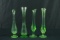 4 Green Depression Glass Vases