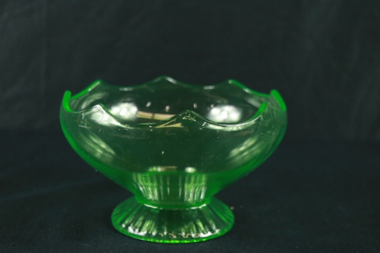 Green Depression Glass Footed Bowl