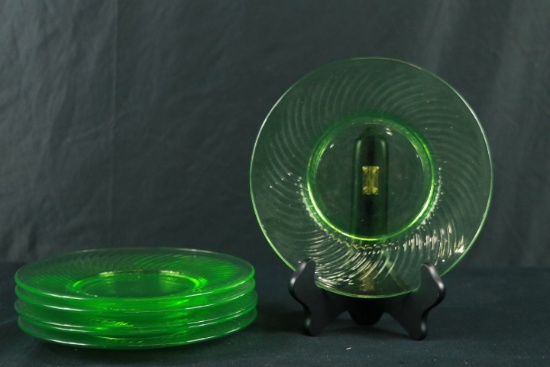 6 Green Depression Glass Plates