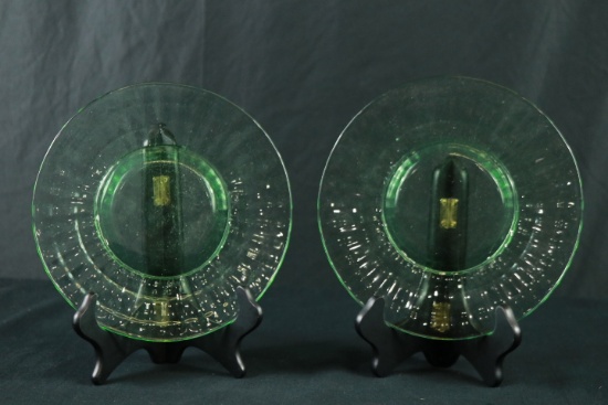 2 Green Depression Glass Plates