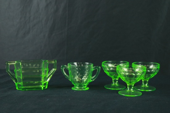 5 Misc. Pieces Of Green Depression Glass