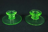 Green Depression Glass Pair Of Candle Sticks
