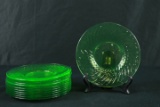 10 Green Depression Glass Plates