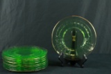 12 Gold Rim Green Depression Glass Plates