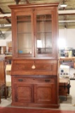 Walnut Victorian Secretary With Book Case Top