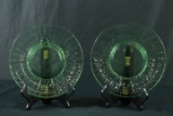 2 Green Depression Glass Plates