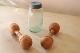 Mason Jar & 2 Antique Wood Knitting Balls