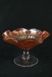 Carnival Glass Fluted Footed Bowl