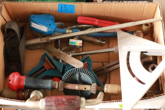 Breast Drill, Yankee Drill, Wood Plane, Square, & Assorted Tools