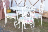 Glass Top Patio Table & 4 Metal Chairs