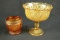 Amber Glass Pedestal Bowl & Amber Glass Cup