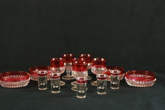 15 Pieces Of Ruby & Clear Glass