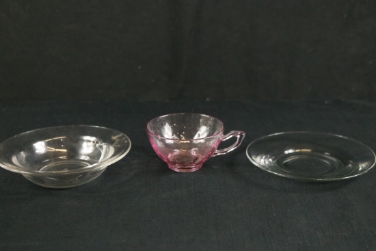 Heisey Lavender Glass Cup, Heisey Plate, Heisey Bowl