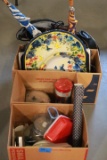 4 Boxes Of Kitchenware, Silver Plate, Hand Bags, Etc.