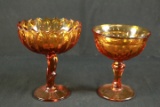 2 Amber Glass Pedestal Bowls