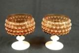 2 Amber And Milk Glass Pedestal Bowls