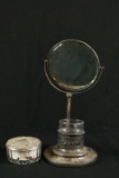 Antique Silver Plated Shaving Mirror/Cup & Powder Box