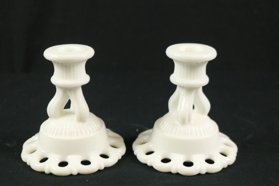 2 Milk Glass Candle Holders