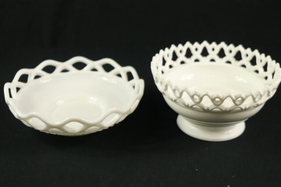 2 Reticulated Milk Glass Bowls
