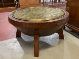 Burl Bowl Table on Stand with Brass top
