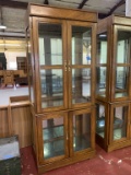 2 pc Oak glass front Display Cabinet