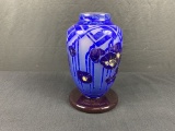 Etched Glass Vase Signed