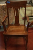 Antique Oak Cane Bottom Arm Chair