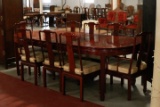 Asian Teak Dining Table, 8 Chairs & 2 Leaves