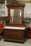 Walnut Marble Top Eastlake Dresser & Mirror