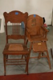 Victorian Oak Chair & Deco High Chair