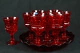 8 Ruby Glass Tumblers & Ruby Glass Tray