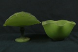 2 Green Satin Glass Bowls