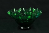 Green Blown Glass Fluted Bowl