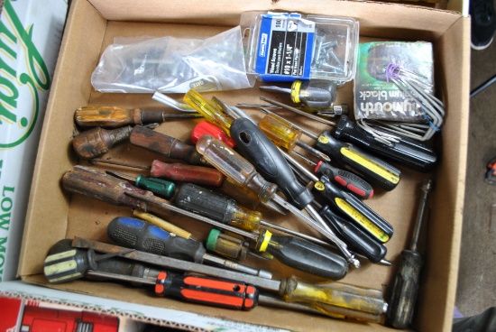 Box of Screw Drivers & Screws