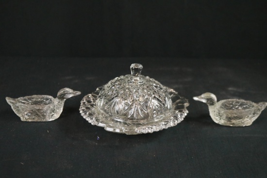 Covered Crystal Butter Dish & 2 Salts