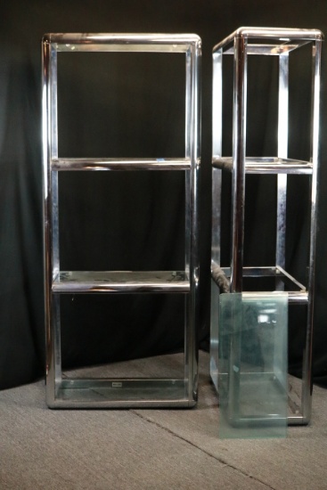 Pair Of Chrome Shelves With Glass Inserts