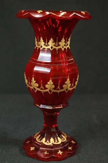 Ruby Vase With Gold Trim