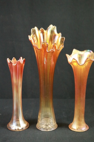 3 Carnival Fluted Top Vases