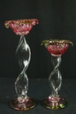 2 Art Glass Candle Holders
