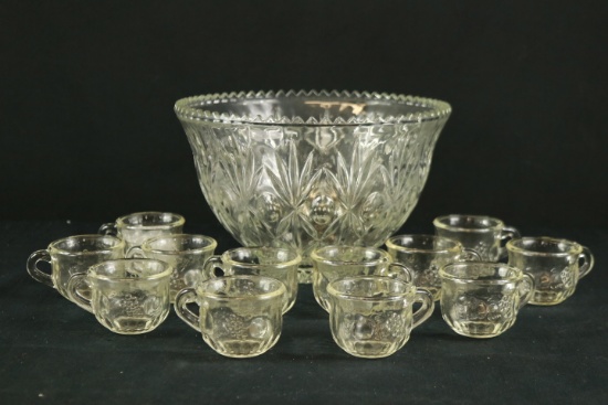 Glass Punch Bowl & Cups