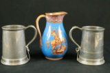 Antique Pitcher & 2 Pewter Mugs