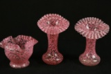 3 Art Glass Vases With Fluted Tops
